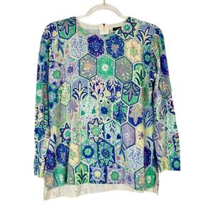 Talbots | Diamond Brocade Sweater Rayon Nylon Cotton Lightweight Womens L PETITE
